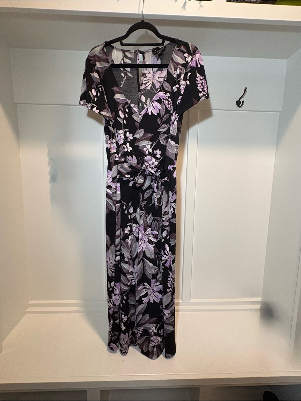 Connected alApparel Black Jumpsuit Dress with Lavender Floral Print
